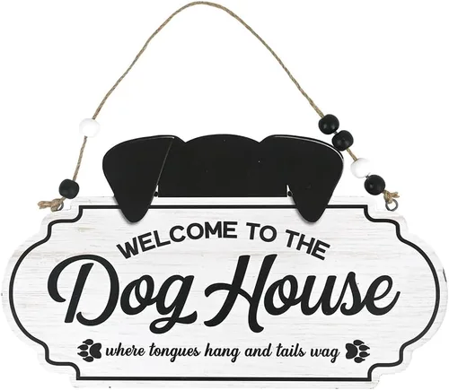 Vista 6 de Elegante letrero de bienvenida para perros, decoración de puerta delantera de madera para los amantes de los perros