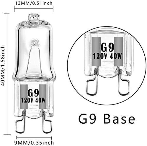 Vista 2 de YBEK Bombilla halógena G9 de 120 V, 40 W, base T4 tipo 2 pines para luces de campana extractora, bombillas de baño, hornos de microondas, bombillas