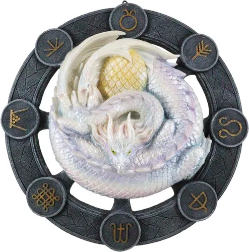 Vista 12 de Ebros Gift Wicca Neo Paganism Sabbats Rueda del Año Fantasía Dragón con símbolos sagrados Decoración de pared Escultura por Anne Stokes Dragons