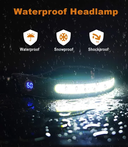 Vista 7 de Linterna frontal recargable, luz LED de haz ancho de 230° de 1500 lm con pantalla digital de batería, linterna impermeable para camping, senderismo