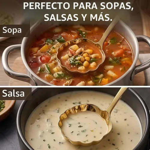Vista 7 de Gold - Juego de 2 cucharones de sopa de acero inoxidable 18/10 de alta calidad con diseño artístico en forma de concha, cucharón pequeño de 9