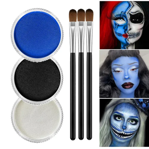 Vista 17 de Kit de pintura facial blanca y negra para Halloween con base de aceite, kit Negro-blanco