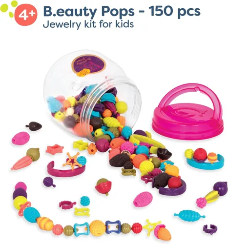 Vista 2 de B. toys Pop Arty! 150 piezas - Kit de fabricación de joyas - Juego creativo de cuentas pop para niños - Kit de fabricación de joyas de bricolaje