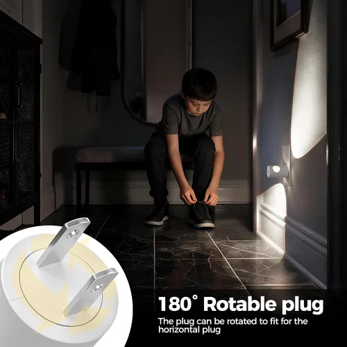 Vista 2 de LED Night Light Project 180° Rotating Night Lights Plug into Wall 2 Pack Mini Lens, Dusk to Dawn Sensor, 3000K/5000K/Amber Dimmable Nightlight for