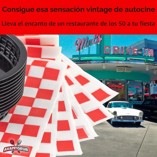 Vista 3 de Combo de cesta de comida rápida negra de estilo retro (paquete de 6) y forro de delicatessen a cuadros rojos (60 unidades). Las cestas clásicas