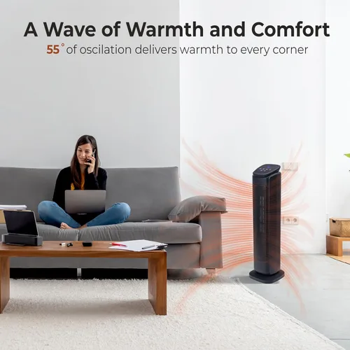 Vista 4 de Comfort Zone Calentador de espacio oscilante de 30 pulgadas con control remoto, calentador de cerámica de alta velocidad de 1500 W para habitaciones