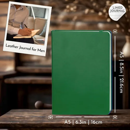 Vista 3 de SETTINI Cuaderno de diario para escribir, cuaderno de tapa dura de cuero vegano – Bucle para bolígrafo, bolsillos traseros y diseño plano, 120 GSM
