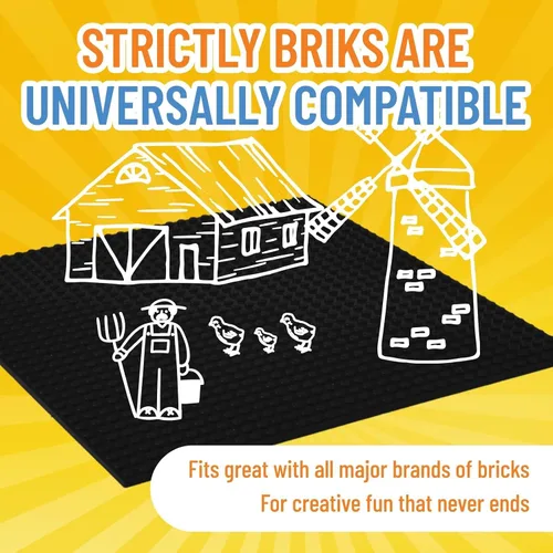Vista 4 de Strictly Briks Placa base clásica negra – Placas base apilables para construcciones de ladrillos de varios niveles – Compatible con todas