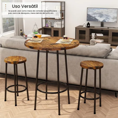 Vista 7 de Recaceik Juego de comedor de 3 piezas, mesa de bar moderna y taburetes para 2 encimeras de cocina, parte superior de madera, fácil de montar