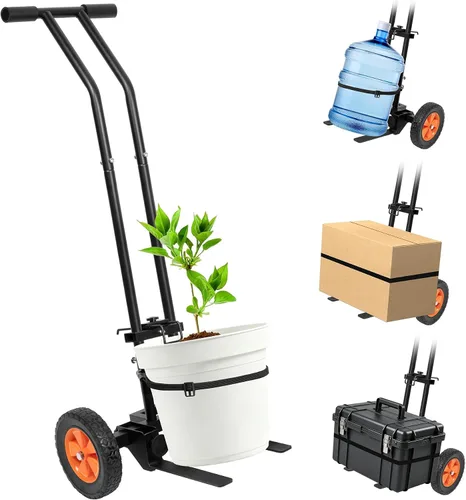 Vista 9 de Carrito de plantas con ruedas, carrito resistente para plantas, carrito de mudanza de plantas de 175 libras con brazo de agarre ajustable, correa
