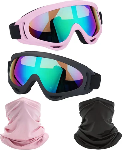 Vista 26 de LJDJ Motorcycle Goggles 2 Pack Dirt Bike with Neck Breathable Bandana Mask