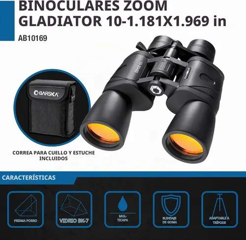 Vista 5 de Barska AB10169 Gladiator 10-30x50 Zoom Binoculares con adaptador de trípode para visión de largo alcance, observación de aves, senderismo, deportes
