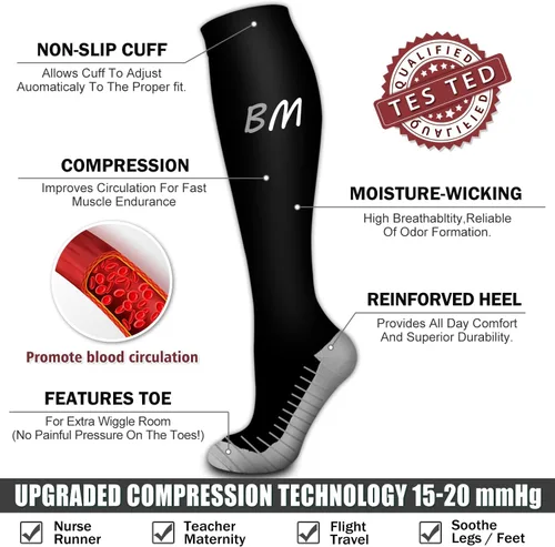 Vista 5 de Bluemaple Paquete de 6 calcetines de compresión de cobre para mujeres y hombres, el mejor apoyo para médicos, correr, enfermería, atletismo