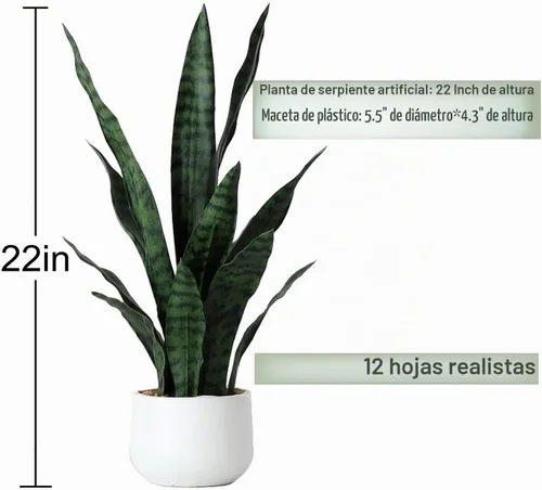 Vista 2 de Beebel Planta artificial de serpiente de 22 pulgadas, Sansevieria falsa, agave falso, plantas en maceta, vegetación de plástico para el hogar Verde