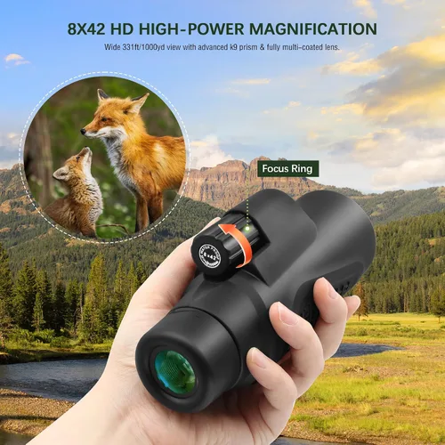 Vista 2 de Telescopio monocular impermeable 8x42 Prisma K9, para viajes, vida silvestre, observación de aves, caza, camping