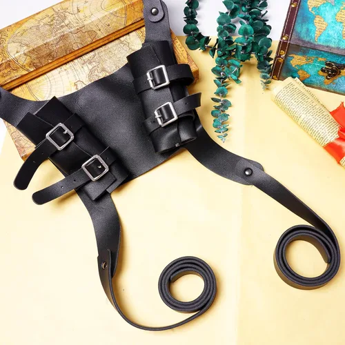 Vista 5 de Espada medieval con espalda daga rana con dos fundas para disfraz de guerrero vikingo renacentista pirata renacentista