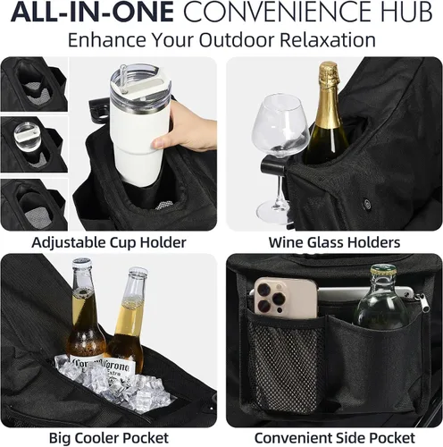 Vista 5 de Silla de camping de gran tamaño con calefacción, resistente, acolchada Negro (Allblack)