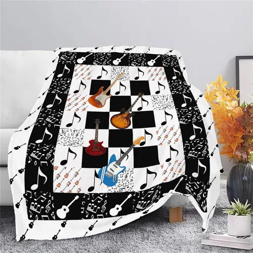Vista 3 de Manta de guitarra, nota musical, guitarra, instrumentos musicales, manta de regalo para niños, niñas, niños, adultos, mujeres, hombres, súper suave