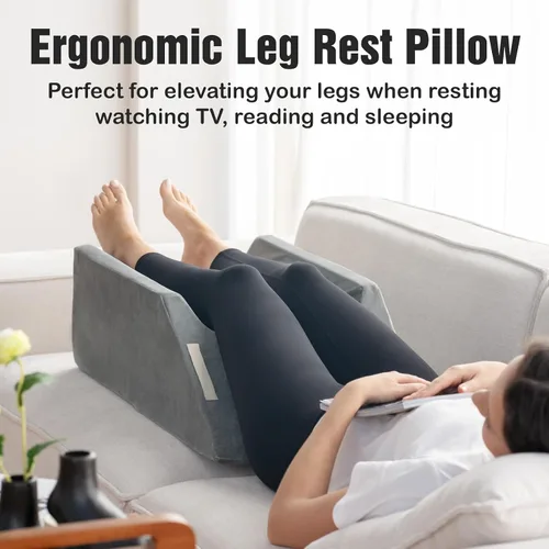 Vista 3 de LightEase Almohada de cuña doble para piernas poscirugía, rodilla, tobillo, almohada de espuma viscoelástica para lesiones, dormir, reposapiés