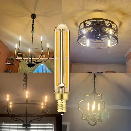 Vista 3 de Leools Bombilla LED regulable de 4 W, igual a 2500 K, ámbar blanco cálido T6 E12, bombilla de 40 vatios para candelabros, ventilador de techo