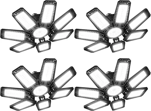 Vista 9 de Luz LED de garaje de 200W 20000LM 6500K, luces de techo de garaje con 7+1 paneles ajustables, luces de tienda con rosca E26 E27 para taller, sala