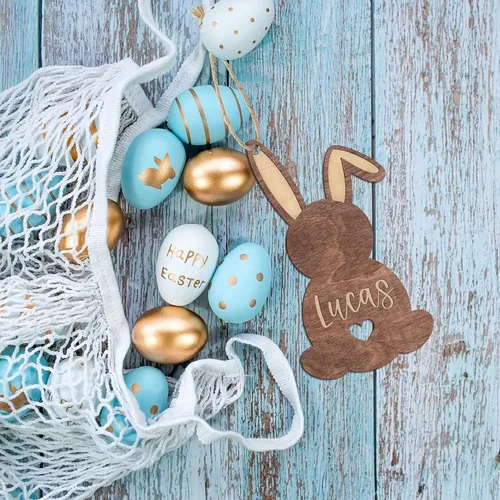 Vista 6 de Etiquetas personalizadas para cesta de Pascua con nombre, conejo de Pascua, cereza, etiquetas de nombre de Pascua personalizadas, regalos de conejo