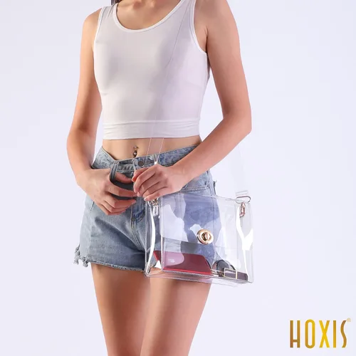 Vista 4 de Bolsa de hombro transparente, bolsa bandolera con cierre de broche de giro