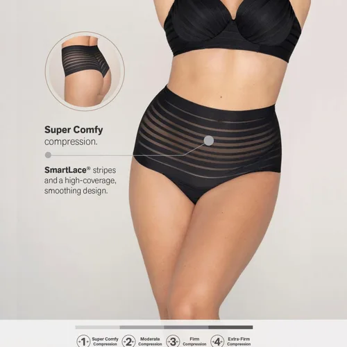 Vista 5 de Leonisa Tanga de cintura alta sin costuras con rayas de encaje, ropa interior adelgazante con control de abdomen