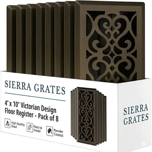 Vista 12 de Registro victoriano de piso de 4 x 10 pulgadas en acabado gris granito - Cubiertas de ventilación para piso del hogar - Cubiertas decorativas