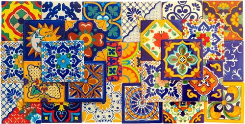 Vista 7 de Azulejo mexicano Talavera español, arte mediterráneo, colorido mosaico de cerámica pintado a mano de 4 x 4 pulgadas para baño, pared, espejo, Multi1