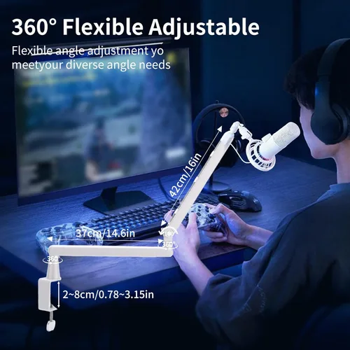 Vista 4 de Soporte de micrófono giratorio de 360°, brazo de micrófono, brazo de micrófono de perfil bajo, compatible con tornillo de 3/8 pulgadas, 5/8 pulgadas