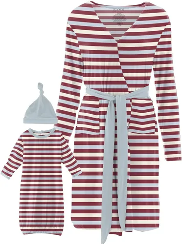 Vista 2 de KICKEE - Bata de descanso de longitud media con estampado para mujer, juego de bata con canasta, viscosa súper suave de bambú