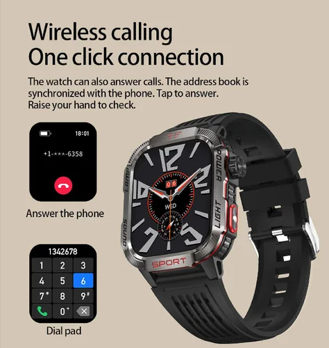 Vista 3 de Reloj inteligente para hombre, rastreador de fitness con brújula linterna y iPhone Android Support Make & Answer Calls, 2.01"Heart Rate Blood