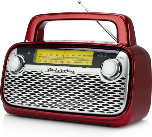 Vista 7 de Studebaker SB2006 Altavoz Bluetooth con radio portátil AM/FM Transmisión Bluetooth, batería recargable y alta potencia (negro)