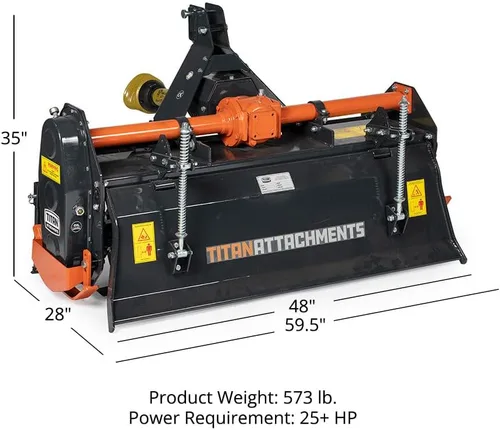 Vista 7 de Titan Attachments enganche de 3 puntos, accesorio de cultivador rotativo de 48" para tractores Cat 1, acabado en carbón, cultivador impulsado por
