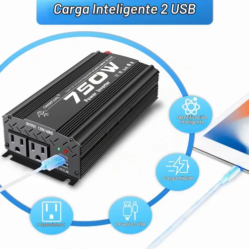 Vista 3 de Inversor de corriente de onda sinusoidal modificada de 750 W, CC 12 V a CA