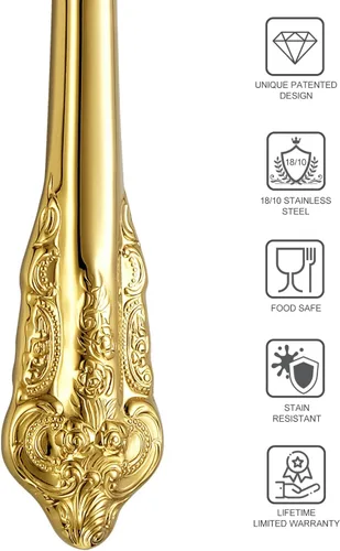 Vista 7 de KEAWELL Magnífico juego de cuchillos y servidor para pastel de boda, acero inoxidable 18/10, juego de corte de pastel de lujo fino (dorado)