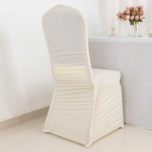 Vista 24 de Efavormart - Funda para silla de banquete de elastano con falda plisada con volantes y banda trasera cruzada, funda elástica negra para bodas y Negro