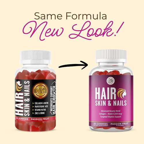 Vista 2 de Grab The Gold Vitaminas para el cabello, la piel y las uñas para mujeres, gomitas con 6000 mcg de biotina y colágeno, 10 vitaminas y minerales