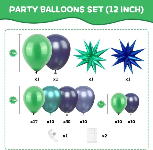 Vista 2 de Kit de arco de globos azules y verdes, kit de arco de guirnalda de globos azul marino y verde oscuro con globos de papel de aluminio de estrella 4D