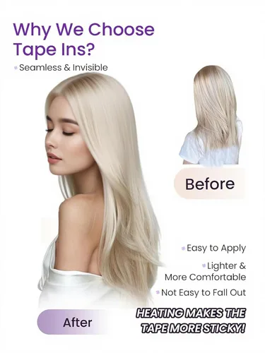 Vista 2 de LaaVoo Extensiones adhesivas de cabello humano real, color negro azabache, extensiones de cabello humano liso y sedoso, 10 pulgadas, 20