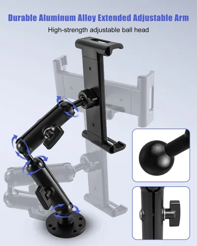 Vista 3 de Soporte de tableta de base de taladro, soporte de aleación industrial para camión, coche, escritorio, barco Brazo largo ajustable de 360°