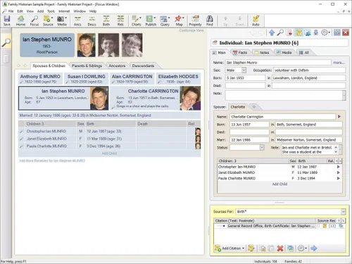 Vista 2 de Calico Pie Family Historian 7 Genealogy and Family Tree Software (Windows)