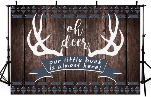 Vista 8 de MEHOFOND 7 x 5 pies rústico Oh Deer Baby Shower fondo de madera It's a Boy Buck On The Way Baby Shower Antlers Woodland telón de fondo decoración