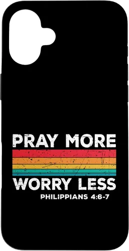 Vista 22 de iPhone 16 Faith Christians God Jesus Pray more worry less Case