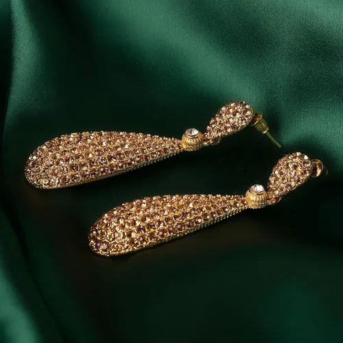 Vista 7 de Moonstruck Joyería de disfraces Pendientes colgantes dorados con diamantes de champán para mujer