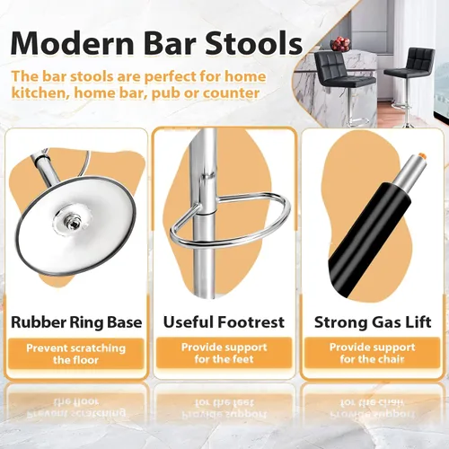 Vista 4 de GUNJI Taburetes de bar modernos de piel sintética ajustables con respaldo hidráulico sin brazos para mostrador de cocina, taburete giratorio