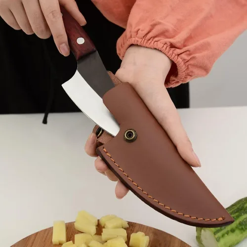 Vista 4 de Lifespace Cuchillo de chef estilo vikingo con mango de madera y funda