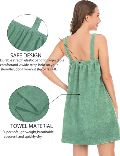 Vista 4 de Rubehoow - Bata de baño para mujer, envoltura de toalla con cierre de velcro ajustable con bolsillos y diadema facial