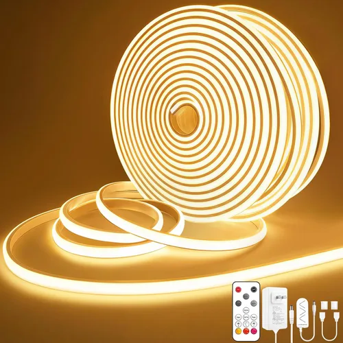 Vista 14 de Lamomo COB - Tira de luces LED, 9.84 pies, color blanco natural, regulable, autoadhesiva, con control remoto, flexible, cortable, impermeable, 4000